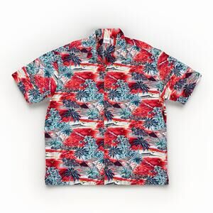 Birdwell Beach Britches Hawaiian Shirt Mens L Red Aloha Sunset California